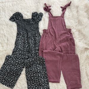 Art Class Black Floral Jumpsuit and Purple Overalls Set